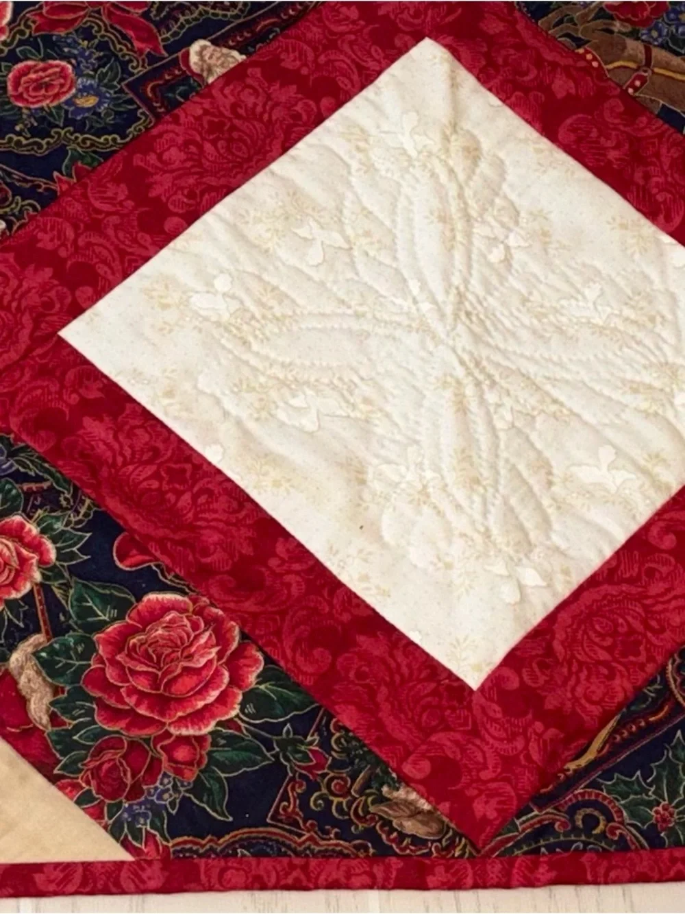 Handmade Quilted Christmas Table Runner Cottage Core 42x14